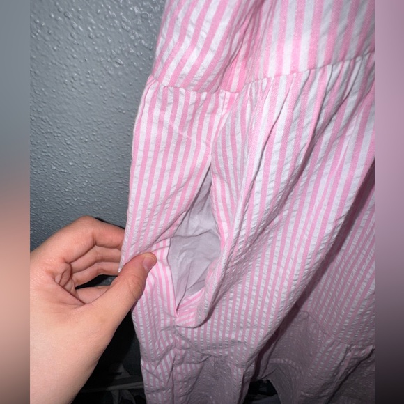 🔥Lilly Pulitzer Britt Seersucker Striped Halter Lace Dress Havana Pink - Picture 7 of 10